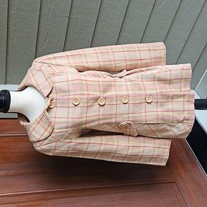 NECESSARY OBJECTS JACKET COAT STRIPES 60% WOOL PINK TAN GREEN RED M BUTTON DOWN